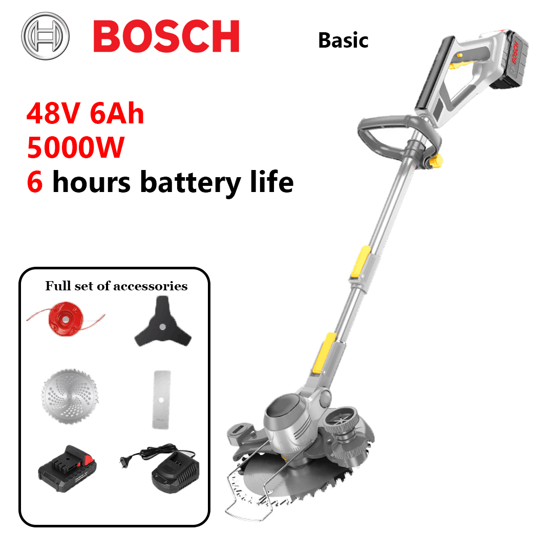 Versión básica: potencia de 5000 W, 6 horas de duración de la batería, puede cortar troncos de árboles de 10 cm (regalo: batería de litio de 48 V 6 Ah*1+hoja de sierra de aleación*1+hoja triangular*1+hoja ranuradora*1+cabezal de corte de aleación*1+rápido cargador *1)