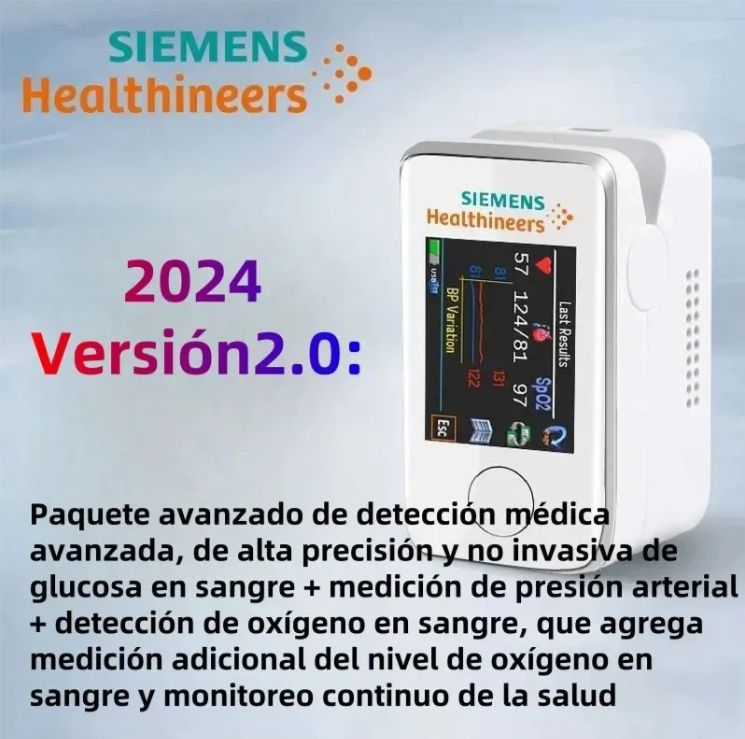 Versión 2024 2.0: Tratamiento médico avanzado, de alta precisión y no invasivo Prueba de glucosa en sangre + medición de presión arterial + prueba de oxígeno en sangre Paquete avanzado que agrega medición adicional del nivel de oxígeno en sangre para moni