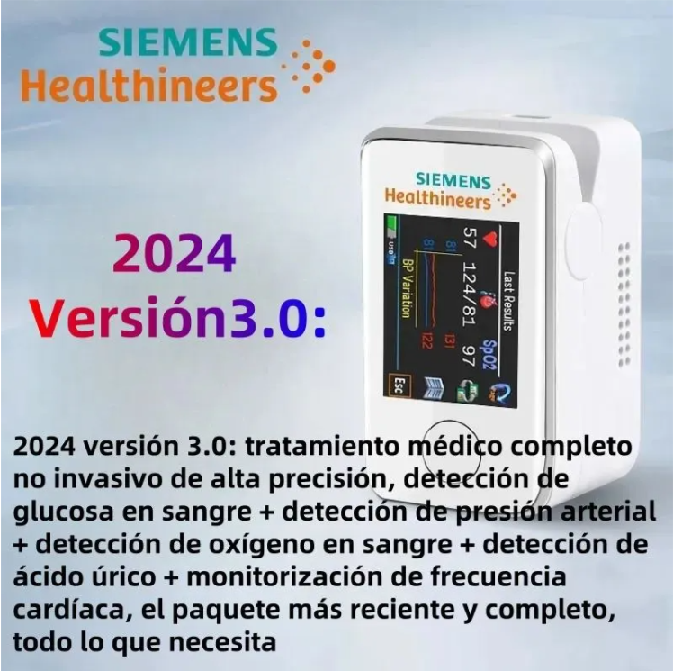 Versión 2024 3.0: Tratamiento médico completo no invasivo de alta precisión Prueba de azúcar en sangre + prueba de presión arterial + prueba de oxígeno en sangre + prueba de ácido úrico + monitor de frecuencia cardíaca El paquete más reciente y completo